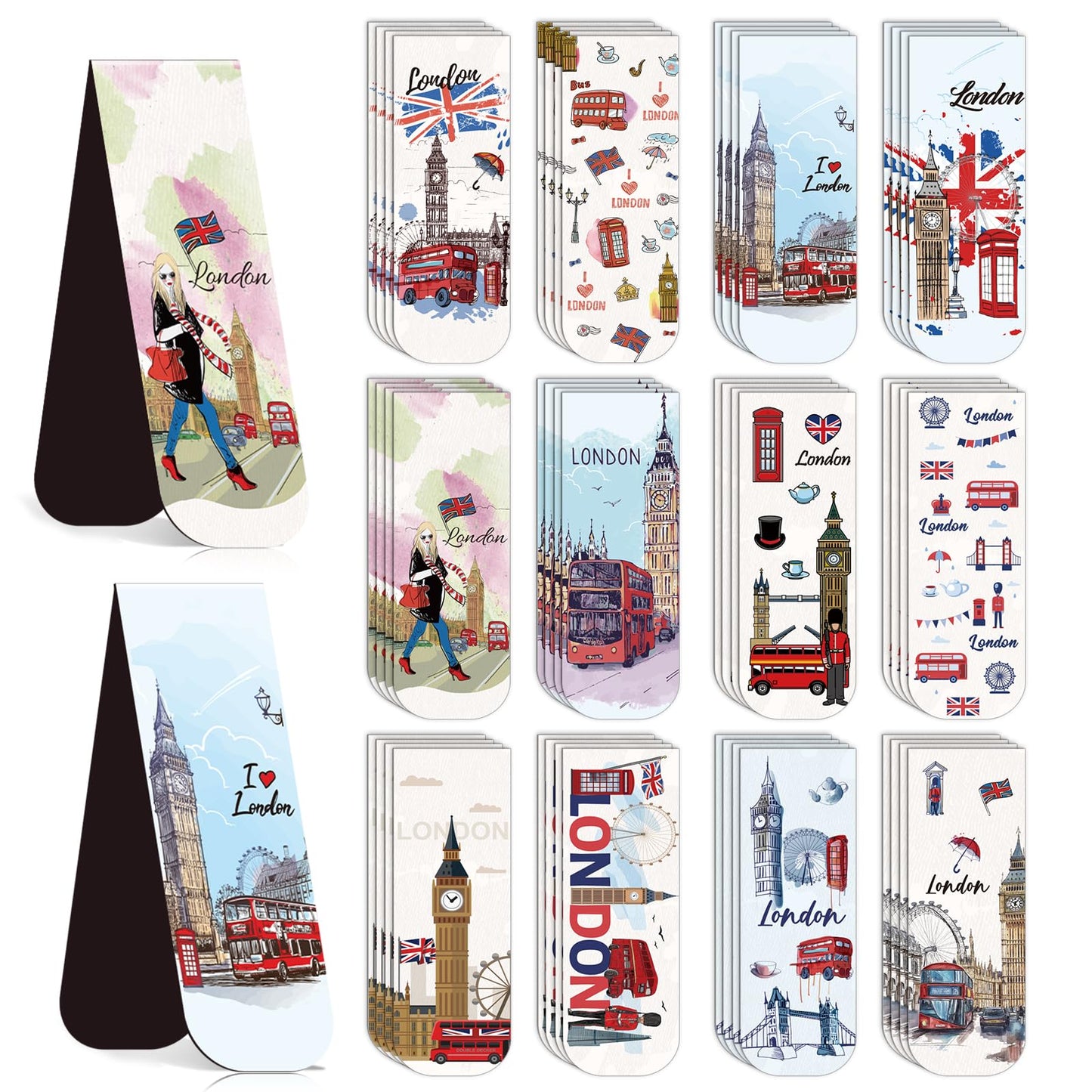 Wxiben London Magnetic Bookmark Gifts - 48PCS British Magnetic Bookmarks UK England Travel Book Marks Magnets Page Marker Clip for Women Travel Students Teacher Reading London Lover Souvenirs Gift