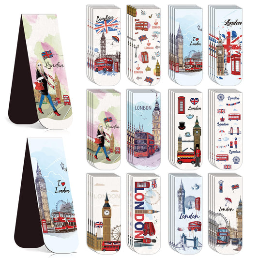 Wxiben London Magnetic Bookmark Gifts - 48PCS British Magnetic Bookmarks UK England Travel Book Marks Magnets Page Marker Clip for Women Travel Students Teacher Reading London Lover Souvenirs Gift