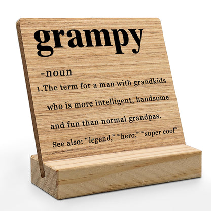Grampy Gifts Desk Decor, Fathers Day Christmas Gifts for Grampy Grandpa Grandfather Pops Gift from Grandkids Wood Plaque, GrampyDefinition Wooden Plaque Sign with Wood Stand for Home Office