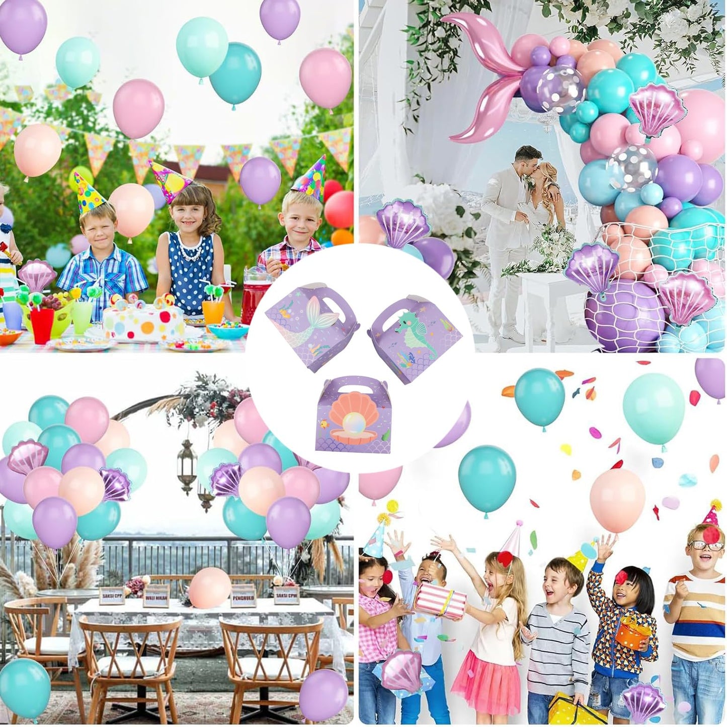 LAEYIAP 12Pcs Mermaid Party Favor Goodie Gift Boxes,Mermaid Party Goodie Bags,Handmade DIY Candy Box with Handle for Under the Sea Theme Birthday Party Decoration Supplies