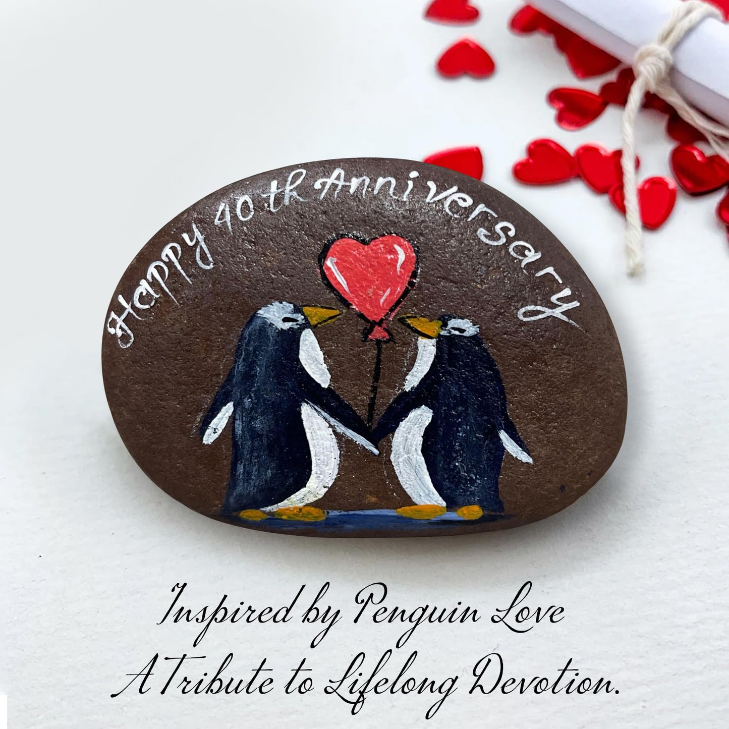 Ruby Couple Hand-Painted Pebble, Handmade 40th Anniversary Wedding Gifts for Parents Couple, Handcrafted 40th Anniversary Unique Gift Ideas - 40 Years of Marriage Decoration, Keepsake