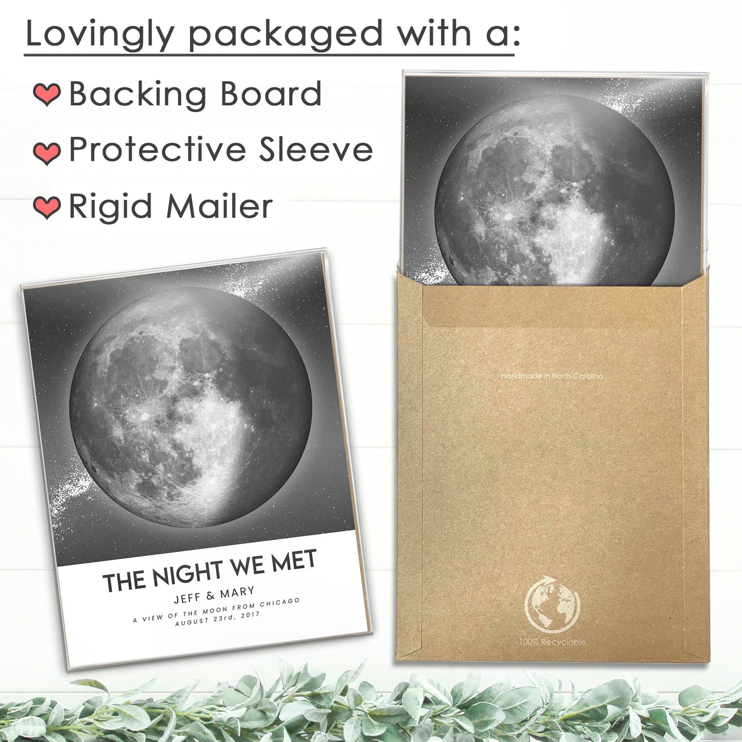 DREAM BIG PRINTABLES Custom Moon Phase Gift for Specific Date | Romantic Gifts for Her | Gifts for Husband | Personalized Night Sky | Paper Anniversary | Grey with Polaroid Border & Back Glow