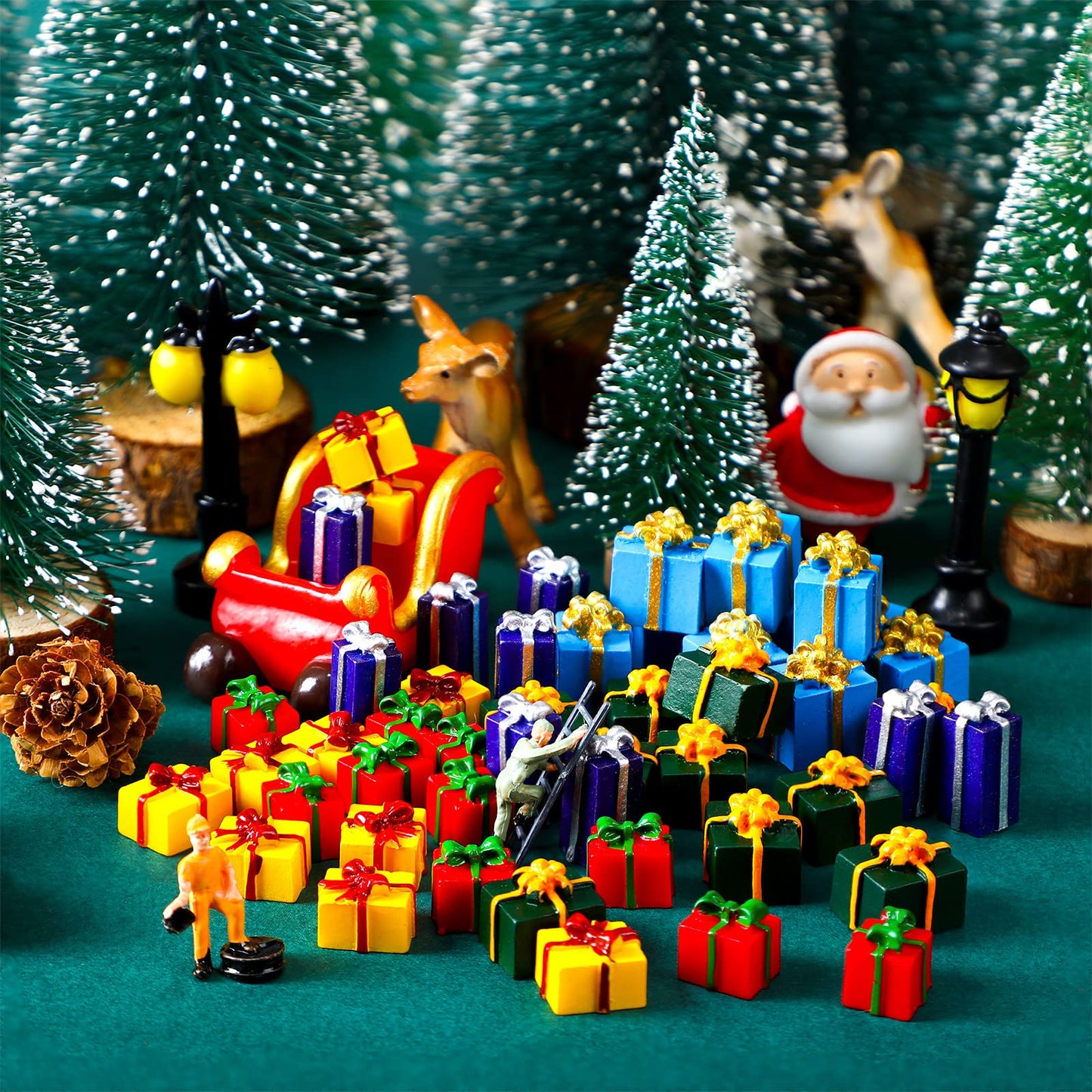 Bucherry 100 Pcs Christmas Miniature Ornaments Kit - Mini Boxes Ornament DIY Craft Resin Xmas Charms for DIY Garden Accessories Christmas Tree Decoration Phone Case Making