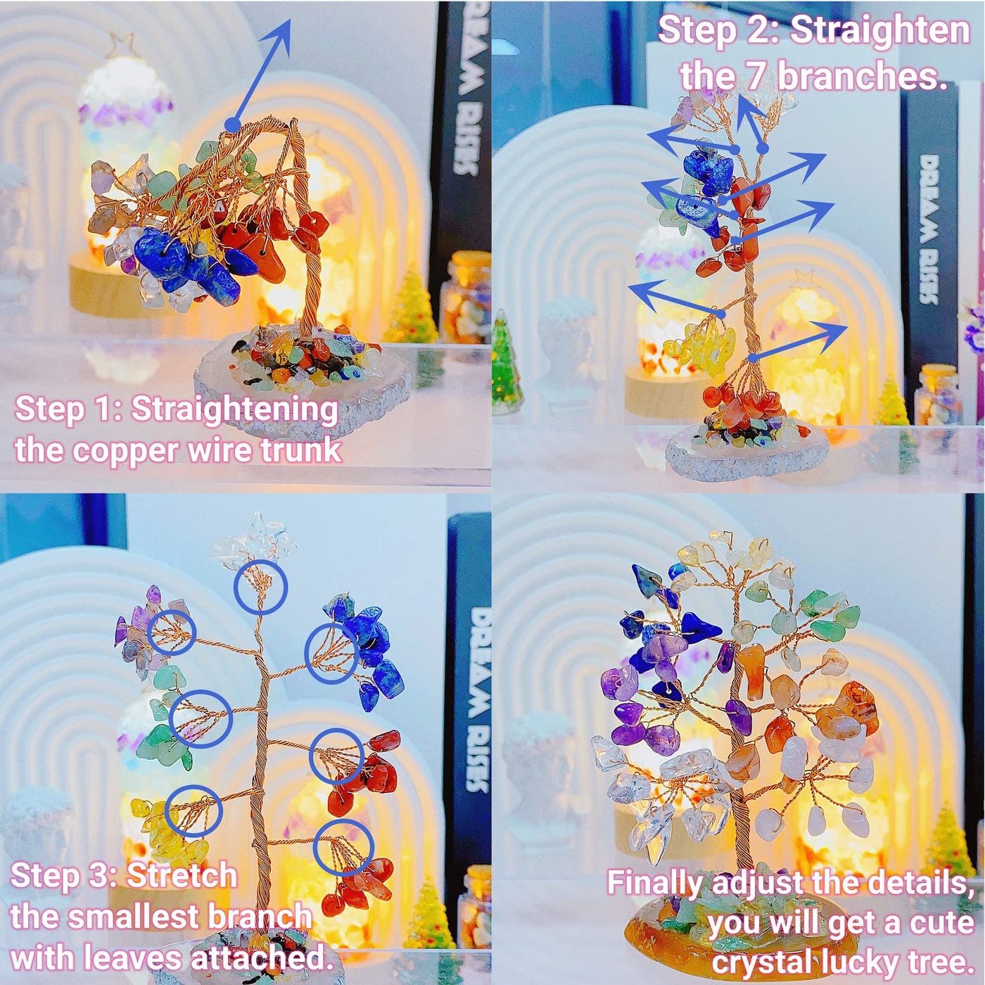 QINJIEJIE Chakra Crystal Tree Natural Tree of Life Money Tree for Desk Decor 7 Chakra Stone for Positive Energy Gemstone Crystal Decor Birthday Gifts Spiritual Gifts for Women Mom