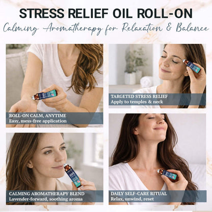 Stress Relief Essential Oil Roll On – Calming Essential Oils Blend for Relaxation & Wellness Rituals - Aromatherapy Roller, Destress Gifts for Women & Men by Fiora Naturals