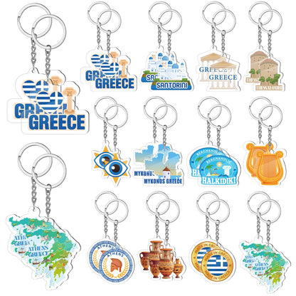 Sureio 24 Pcs Greek Keychains Ancient Athens Greece Acrylic Keychains Greece Souvenirs Greek Gifts for Christmas Birthday Party Favors