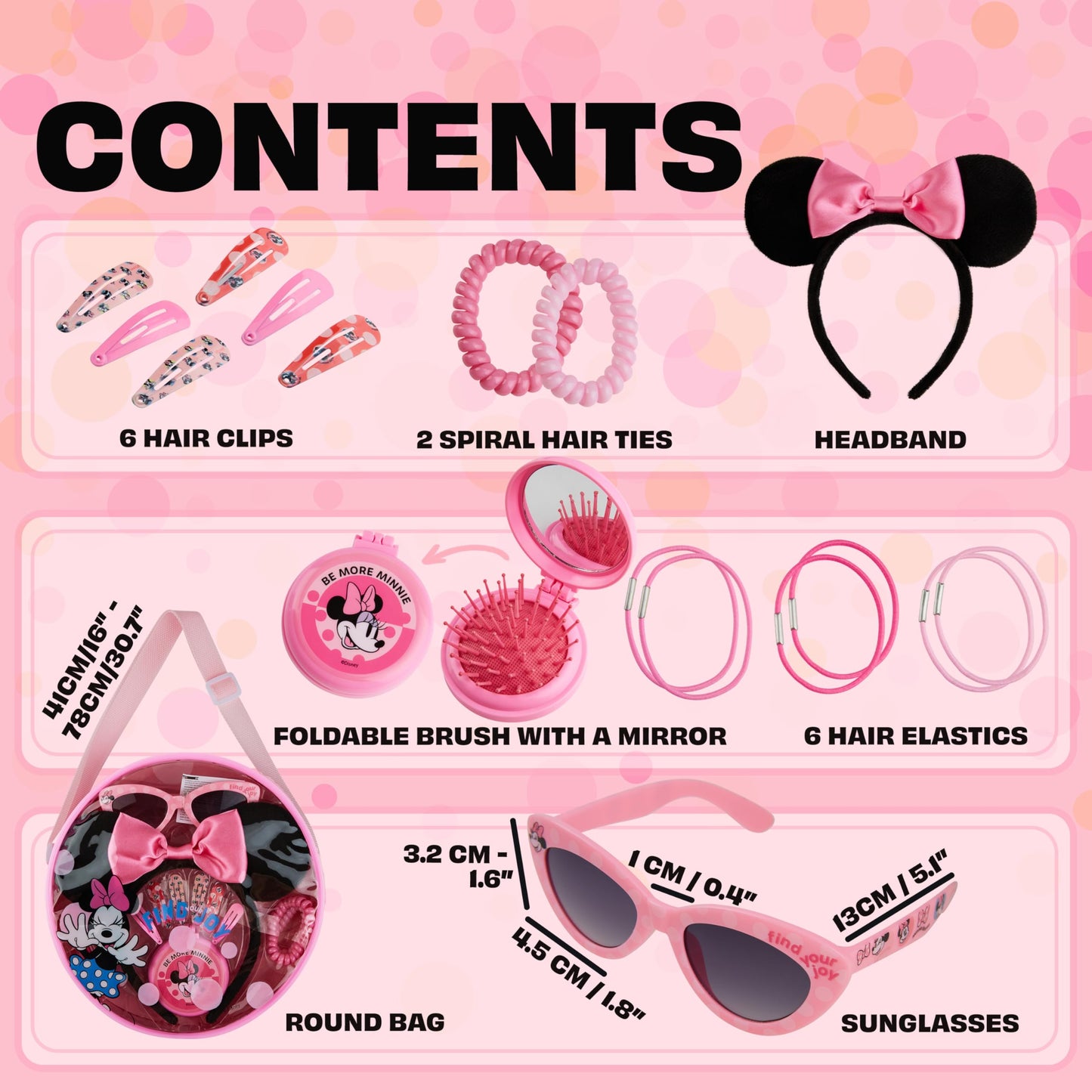 Disney Stitch Shoulder Bag for Girls Cross Body Bag with Kids Sunglasses Hair Accessories (Pink Minnie Mouse)