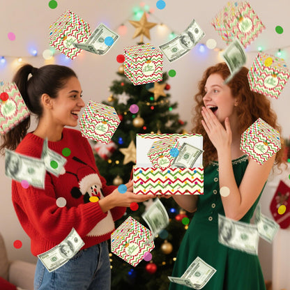 Christmas Surprise Money Gift Box with Confetti, Xmas Exploding Gift Box with 12 Folding Bounce Boxes, Confetti Explosion for Birthday, Party, Kids, Women, Men, Money Holder Box with Gift Bag