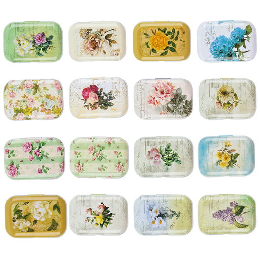 Framendino, 5 Pack Mini Trinket Coin Box Small Retro Flowers Containers with Lid for Jewelry Storage Case Tinplate (Random Color)