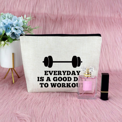 Workout Gifts for Women Makeup Bag Weightlifting Fitness Gifts Trainer Bodybuilding Present Dumbbell Inspirational Gift for Sister Friend Christmas Birthday Gift for Athletic Coach Cosmetic Bag