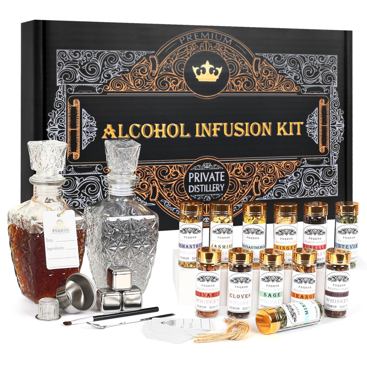 Alcohol Infusion Kit for Infusing Whiskey, Gin, Vodka, Tequila, Rum - DIY Your Own Flavored Spirits with Natural Ingredients - Anniversary, Birthday Gift for Men,Father Day Gifts,Husband