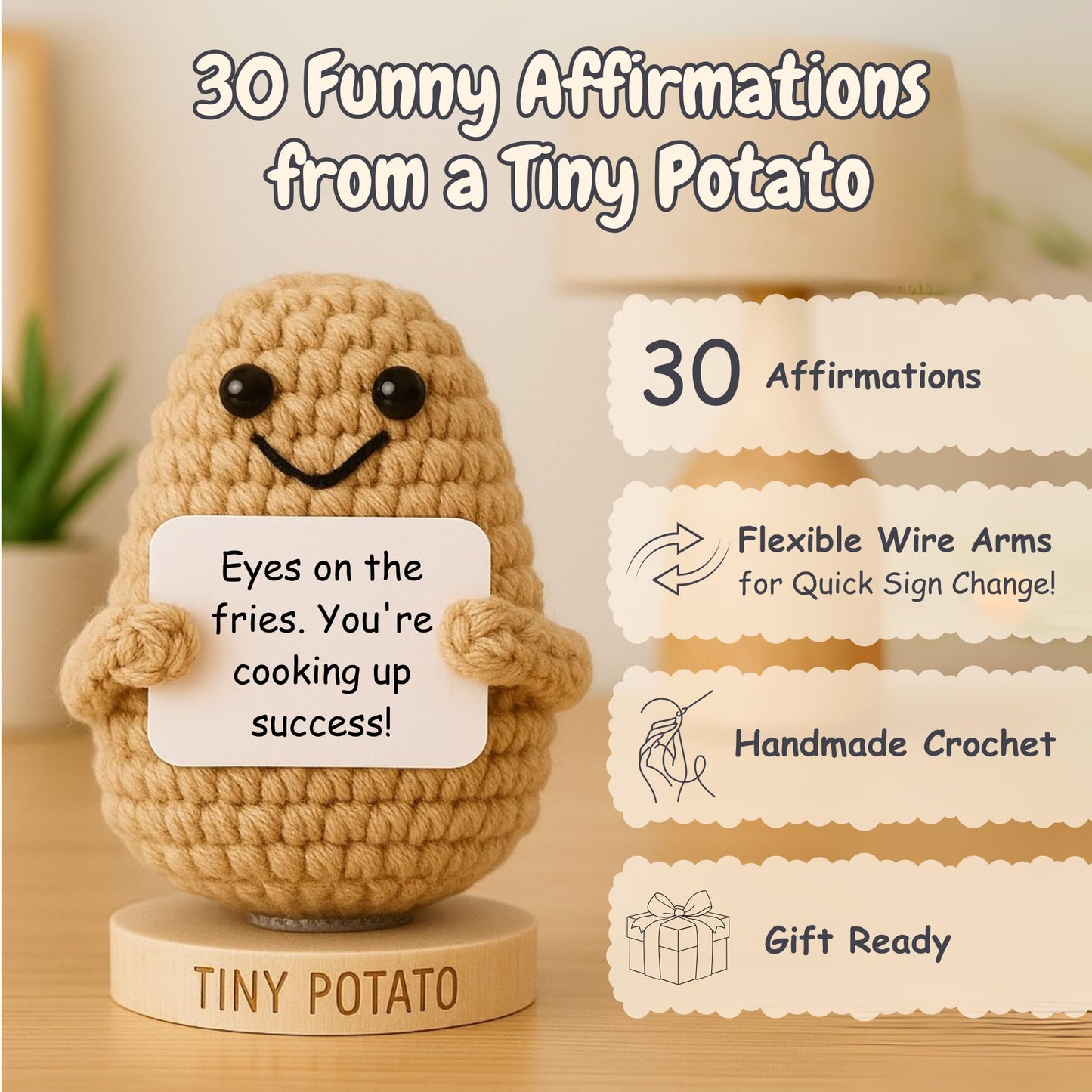 Empowering Gift for Strong Women - Funny Positive Crochet Potato W/ 30 Badass Affirmation Cards | Friendship Present for Mothers Day, Gag Birthday Gifts for Friends, Teens, Coworker, Sister, Mom, BFF