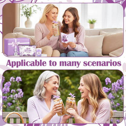 Bokon 6 Pcs Birthday Gifts for Mom Best Mom Ever Gifts Box Set with 16oz Glass Cup Scented Candle Makeup Bag from Daughter Son for Wife Mother Day Party(Purple)