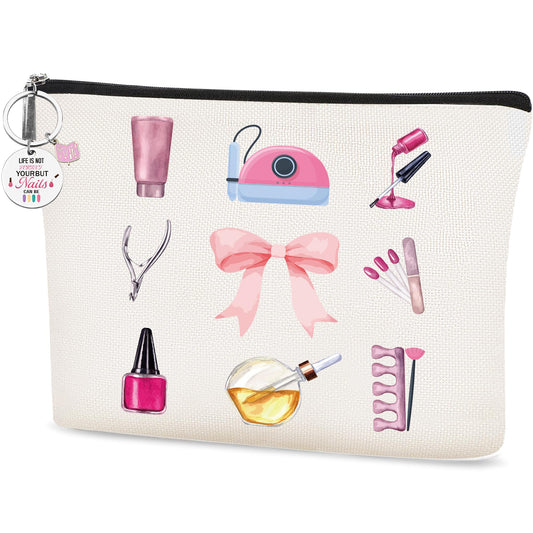 CRASHOT Nail Tech Gifts for Women, Manicurist Gifts, Makeup Bag & Keychain, Christmas Thanksgiving Birthday Present for Besties Friends Bff Sister Daughter Nail Lover