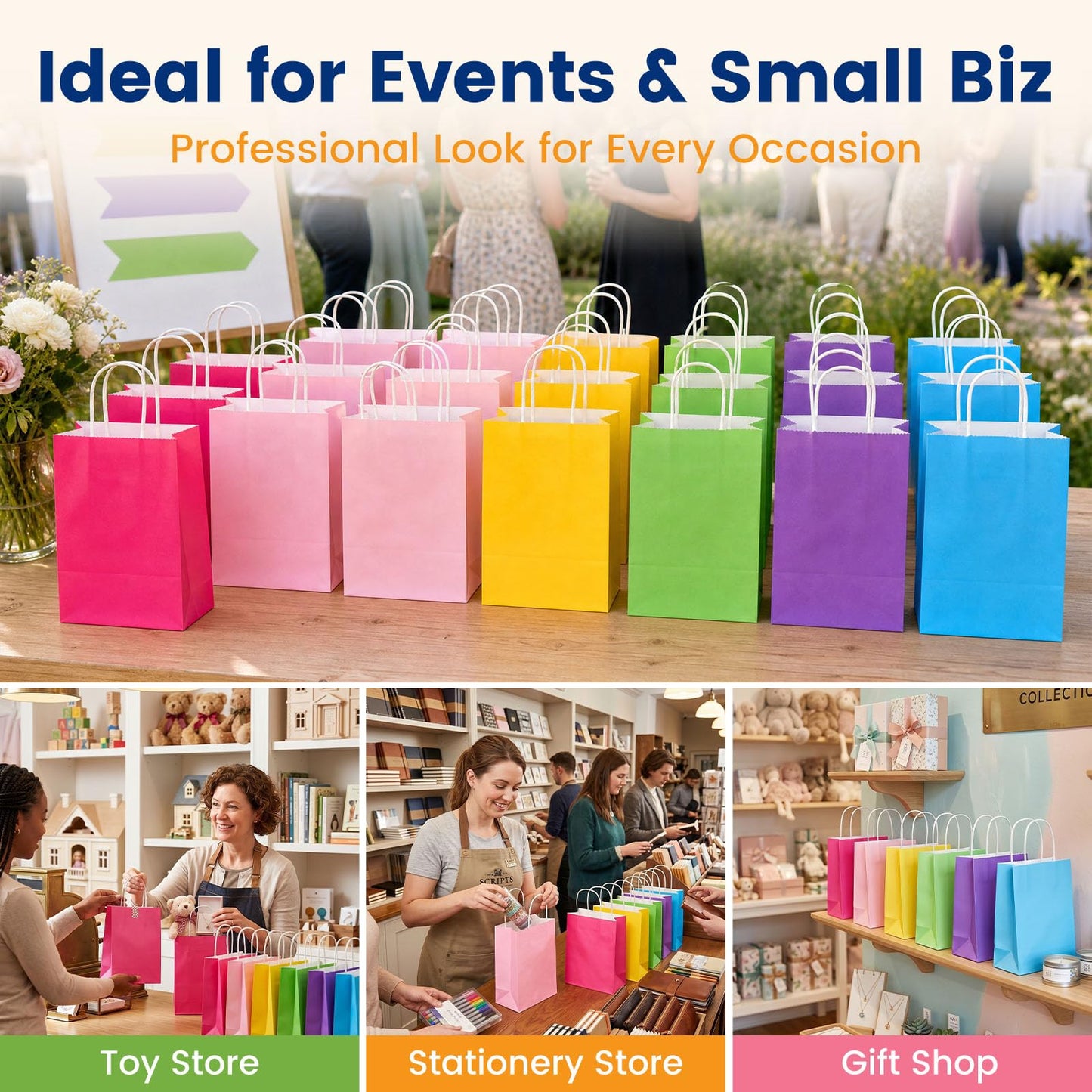 LovesTown 18pcs Small Gift Bags with Handles, 5.8x3.1x8.3 Inch Goodie Bags 6 Colors for Birthdays, Weddings, Classrooms Party Favors