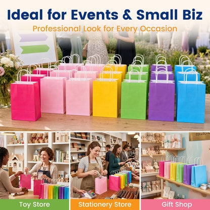 LovesTown 18pcs Small Gift Bags with Handles, 5.8x3.1x8.3 Inch Goodie Bags 6 Colors for Birthdays, Weddings, Classrooms Party Favors