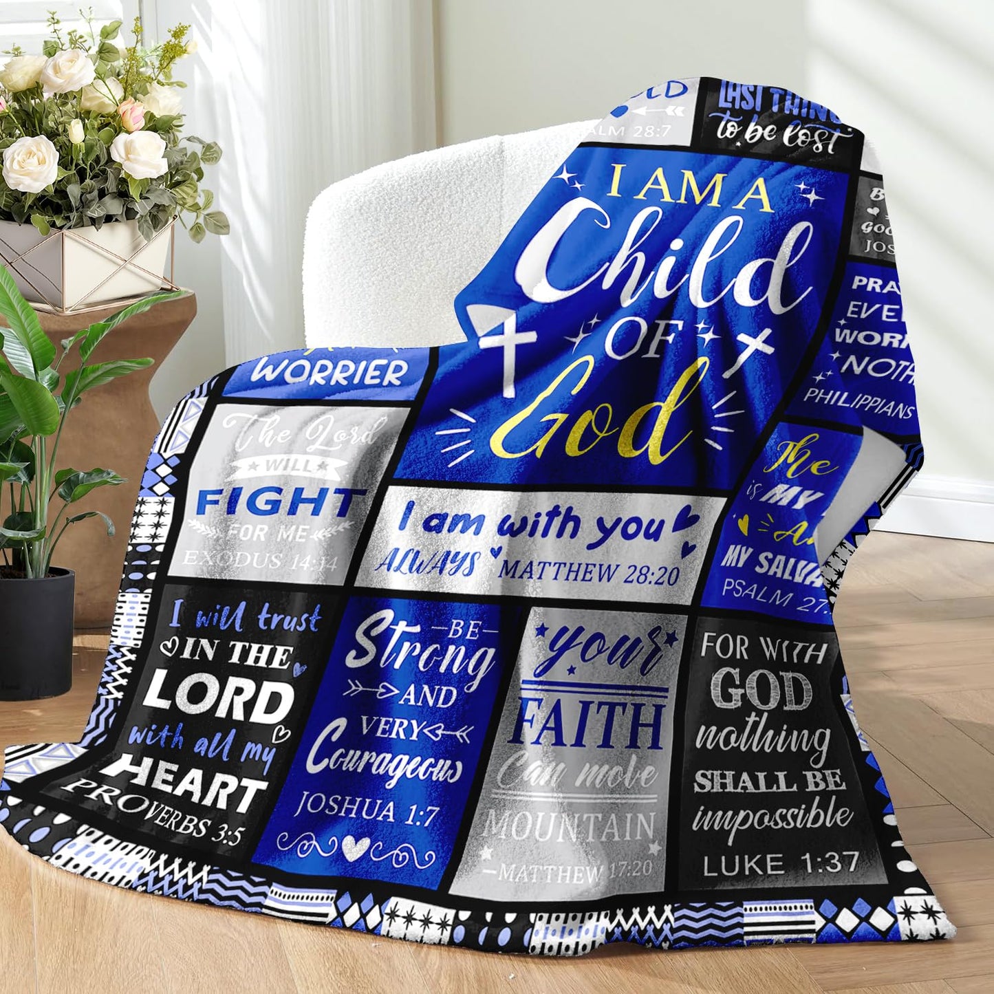 Christian Gifts for Men - Baptism Gifts for Boys & Men - Bible Verse Christian Blanket - Inspirational Birthday Religious Catholic Spiritual & Confirmation Gift for Teen Boys - Baptism Blanket 50"x60"