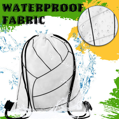 Dansydaisy 12 Pcs 12 In Volleyball Drawstring Backpack Bag Goodie Snack Gift Bags Sports Party Favors String Backpack Bulk(White)