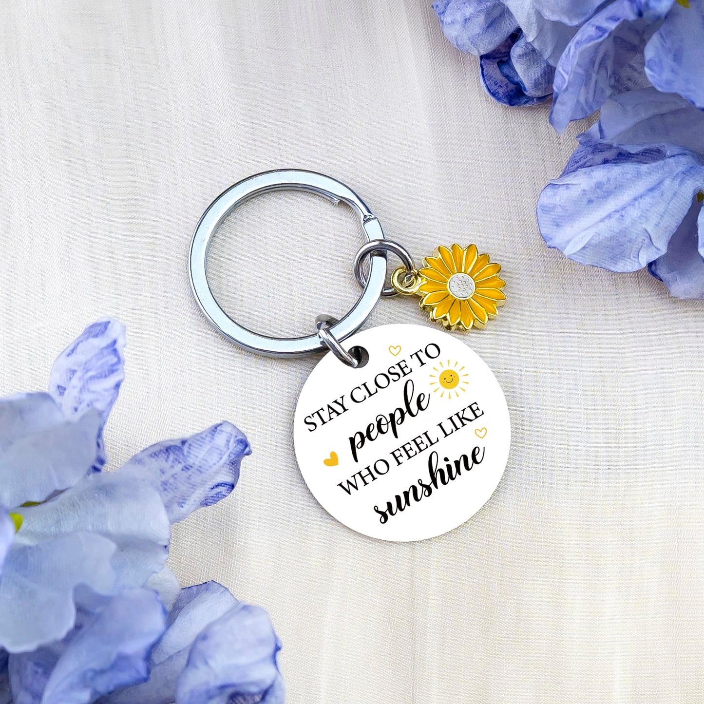 Sunshine Gifts for Women Motivational Sunshine Decorations Keychains Sunflower Gifts Basket for Women Friend Bestie Coworker Birthday Christmas Inspirational Cheer Up Gift for Her Sunshine Keyring