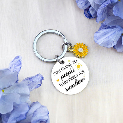 Sunshine Gifts for Women Motivational Sunshine Decorations Keychains Sunflower Gifts Basket for Women Friend Bestie Coworker Birthday Christmas Inspirational Cheer Up Gift for Her Sunshine Keyring