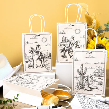 Qitnlaughter 12 Pcs Western Cowboy Birthday Paper Bags for Western Party Decorations Rodeo Bachelorette Candy Bags Wild West Goodie Bag for Cowboy Kids Boys Gift Birthday Party Favor