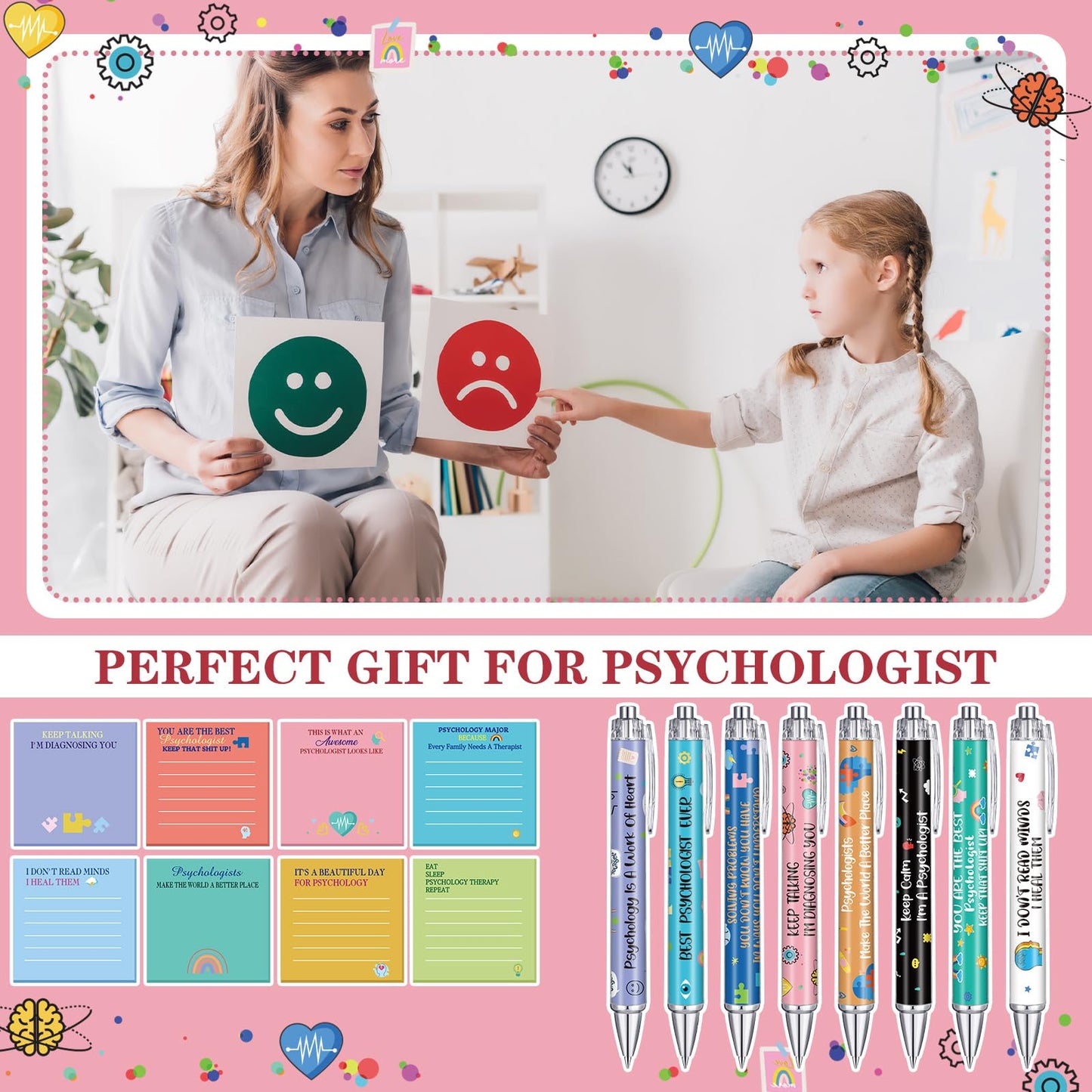 AmazingSpark 24 Sets Psychologist Gifts Include Ballpoint Pens and Sticky Notes for School Psychologist Mental Health Therapist Counselors Psychology Student Birthday Gift