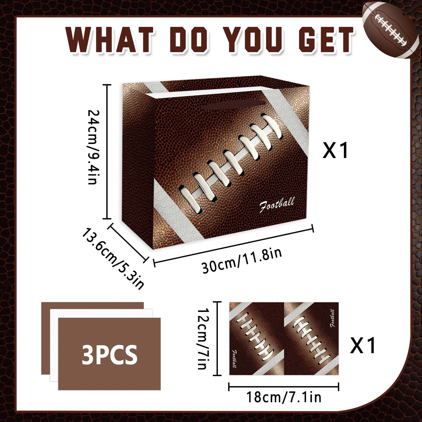 Jiaoiudi Football Party Bags with Tissue Paper Greeting Card Football Gift Bags Large with Handles Football Goodie Bags