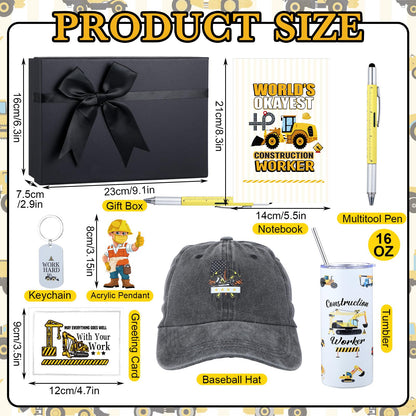 Patelai 9 Pcs Construction Worker Christmas Gifts for Men Include 16 oz Tumbler Coffee Mug Multi-tool Pen Baseball Hat Socks Notebook Keychain Pendant for Father Boyfriend Birthday Gift