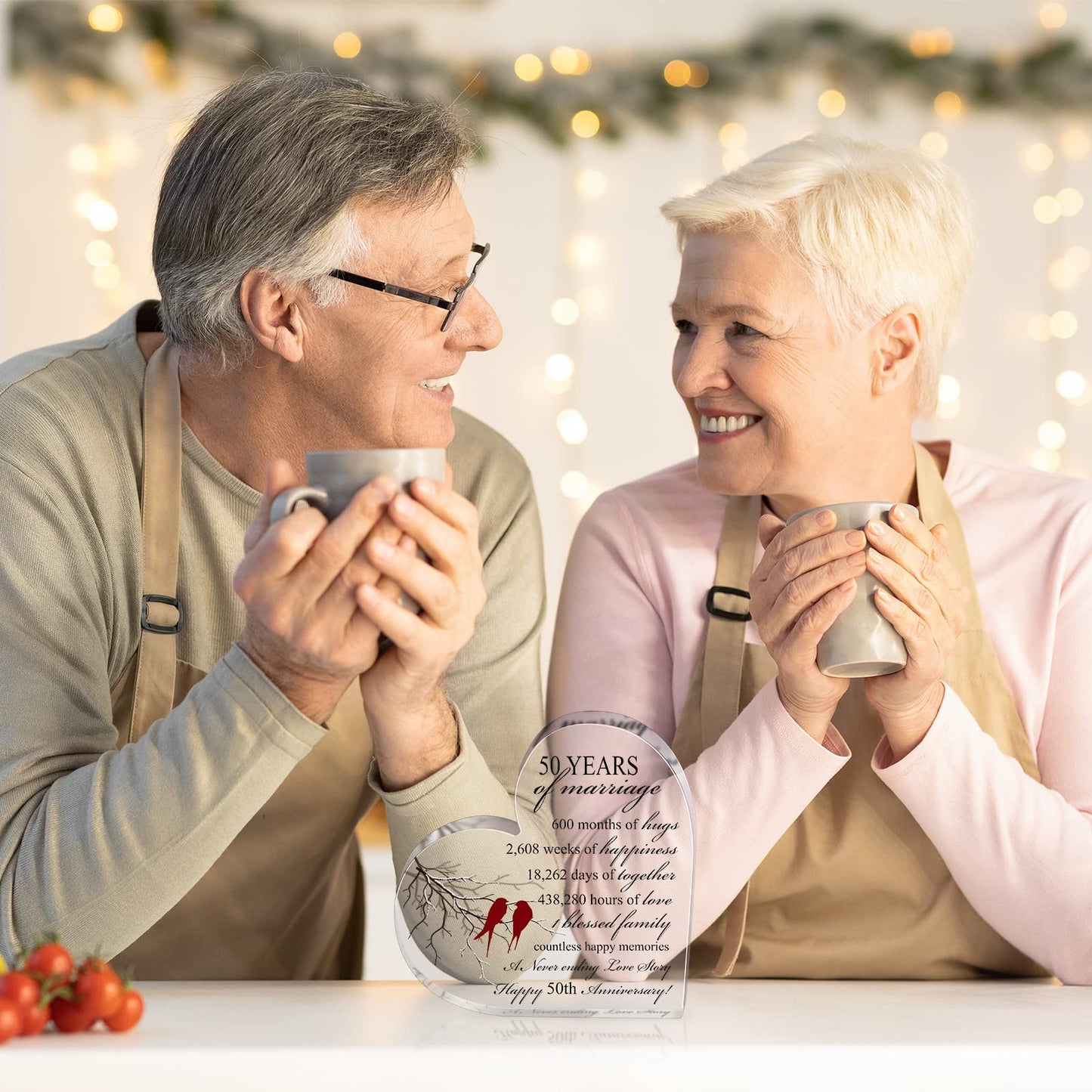 Qunclay 50th Years of Marriage Gift Wedding Anniversary Souvenir Heart Marriage Keepsake Decoration Present for Couple Parent Women Mom Husband Wife He She Friend Grandparents