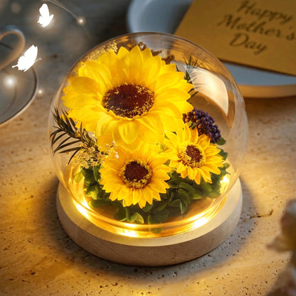 Mothers Day Sunflower Gifts for Mom Birthday Gift for Women, LED Glass Dome Preserved Eternal Flower Home Decor, for Mom Grandma Wife