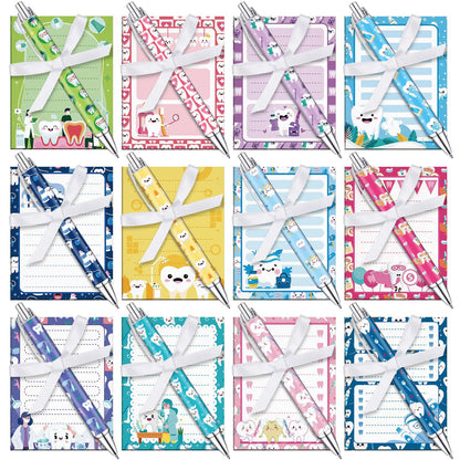 Eaasty 48 Pcs Dental Hygienists Gifts Bulk Tooth Notepads and Ballpoint Pens with Ribbon Dental Assistant Appreciation Gifts for Dentist, Nurse, Doctor, Staff, Coworker