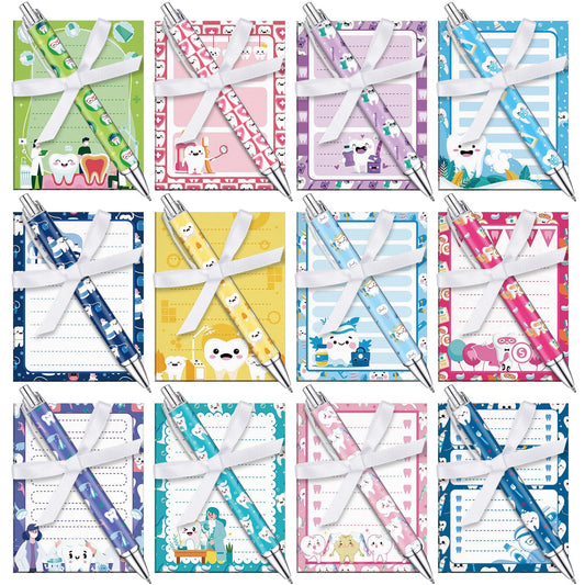 Eaasty 48 Pcs Dental Hygienists Gifts Bulk Tooth Notepads and Ballpoint Pens with Ribbon Dental Assistant Appreciation Gifts for Dentist, Nurse, Doctor, Staff, Coworker