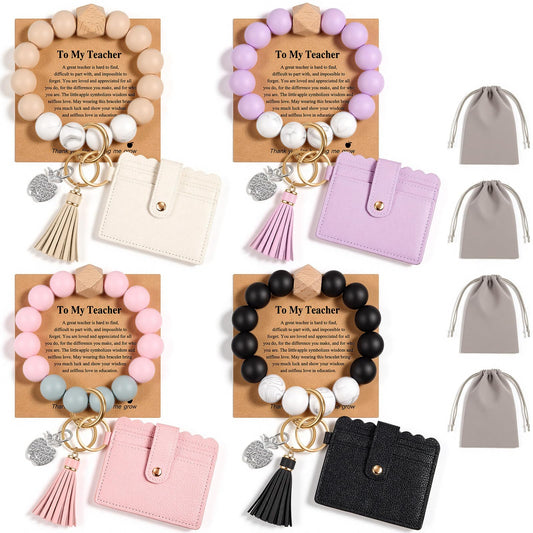 Landical 1/4/6 Set Teacher Appreciation Gift Bulk Wristlet Keychain Bracelet for Women Car Key Chain Thanks Card Giit Bags