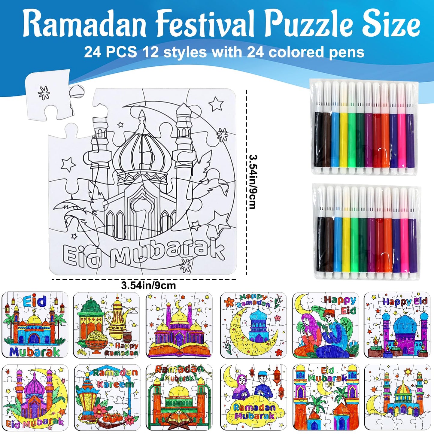 Ramadan Crafts for Kids, Eid Mubarak Arts and Crafts DIY Puzzle with Lanterns, Stars, Masjid, Moon, Castles, Ramadan Eid Activities Painting Kits for Islamic Gifts Party Favors & Goodies Bulk