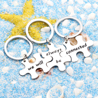 3pcs Best Friends Brothers Sisters Gifts Key Chain Set Friendship Long Distance Gifts - We will always be connected Keychain