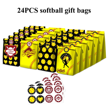 BQK 24 PCS Softball Gift Bags Softball Goodie Bags Softball Treat Bags for Softball Birthday Party Supplies Softball Snack Bags for Girls Team Boys Kids