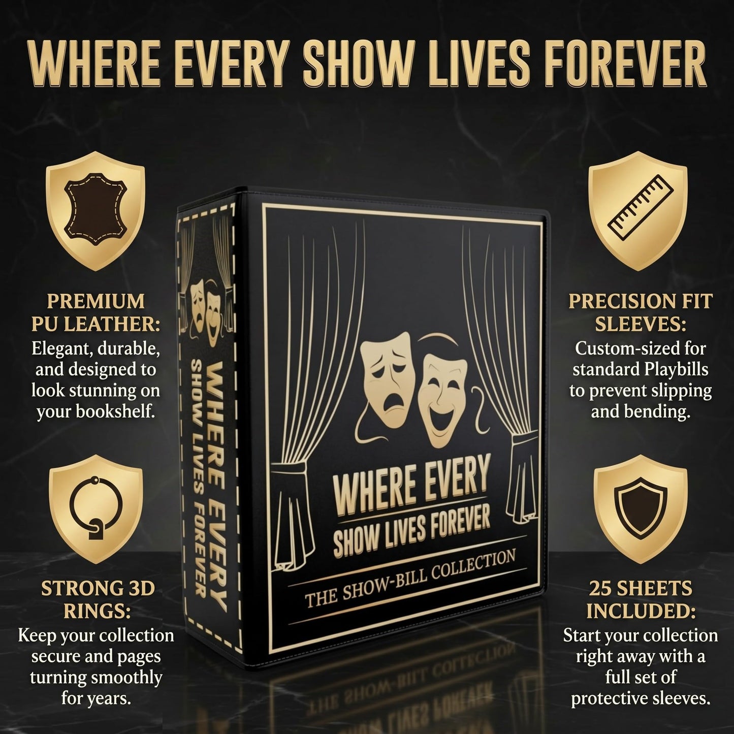 Broadway Playbill Binder with sleeves, Playbill Theater Holder & Showbill binder Organizer Album, Playbill Gifts for Women & Men, and Musical Theater Show Lovers, 25 protective sheets