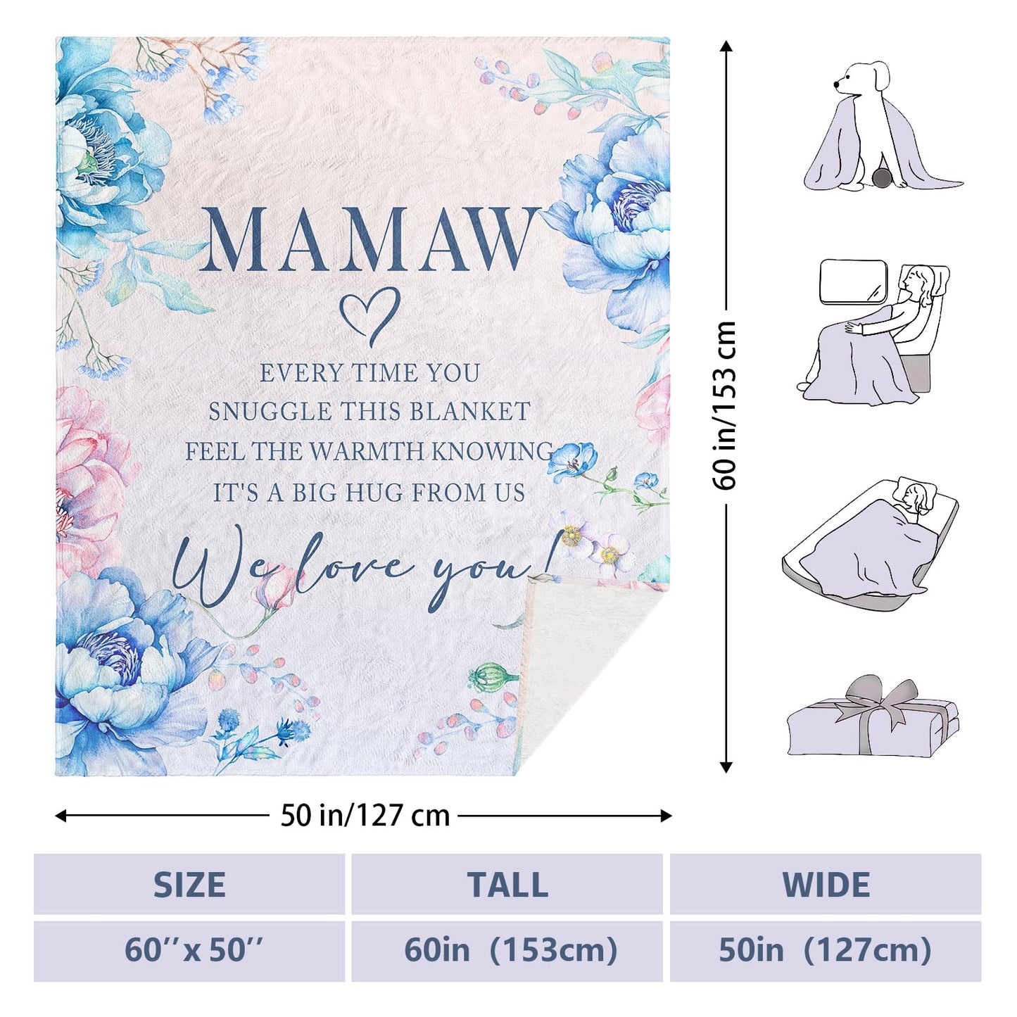 Mamaw Gifts, Gifts for Mamaw, Mamaw Blanket 60" x 50", Mamaw Gifts for Mother's Day, Birthday Gifts for Mamaw, Mamaw Gifts for Grandma, Mamaw Gifts from Grandkids, Mamaw Gifts for Christmas