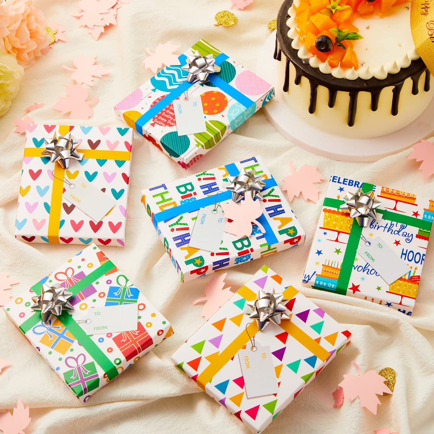 12 Pieces Gift Card Box Happy Birthday Present Greeting Card Holder Birthday Gifts Keeper with 12 Pieces Wrapping Bows Mini Favor Boxes for Holiday Party