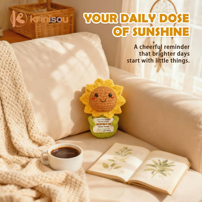 Thinking of You Sunflower Gift for Women – Crochet Sun Flower “You’re Marvelous”, Positive Affirmation Desk Decor, Uplifting Cheer Up & Encouragement Gift for Best Friend or Coworker