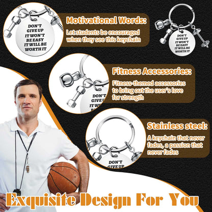 Yinkin 6 Pcs Fitness Gym Charm Keychains Stainless Steel Fitness Gifts with Quote Dumbbell Personal Trainer Workout Gifts for Women