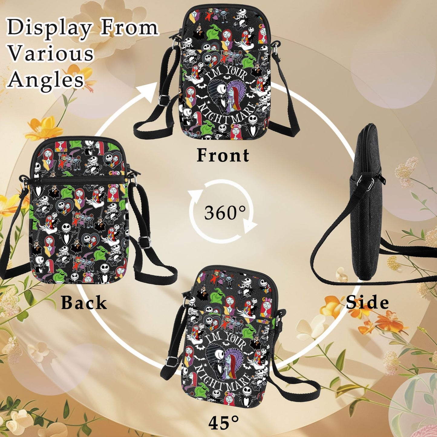 BWWKTOP Jack & Sally Crossbody Bag Nightmare Santa Fans Gift Jack Messenger Bag Mayor & Lock Merch
