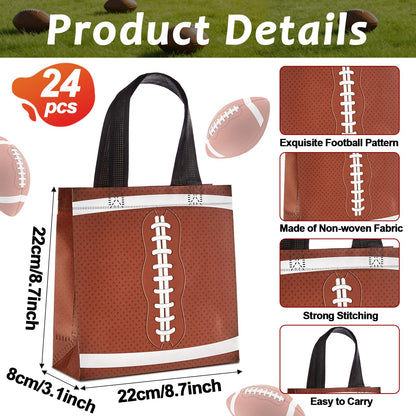 24Pcs Football Gift Bags With Handles Bulk Sport Theme Treat Candy Bags Football Team Present Non Woven Goodie Snack Favor Bag for Sport Boys Birthday Party Favor Baby Shower Decorations Supplies