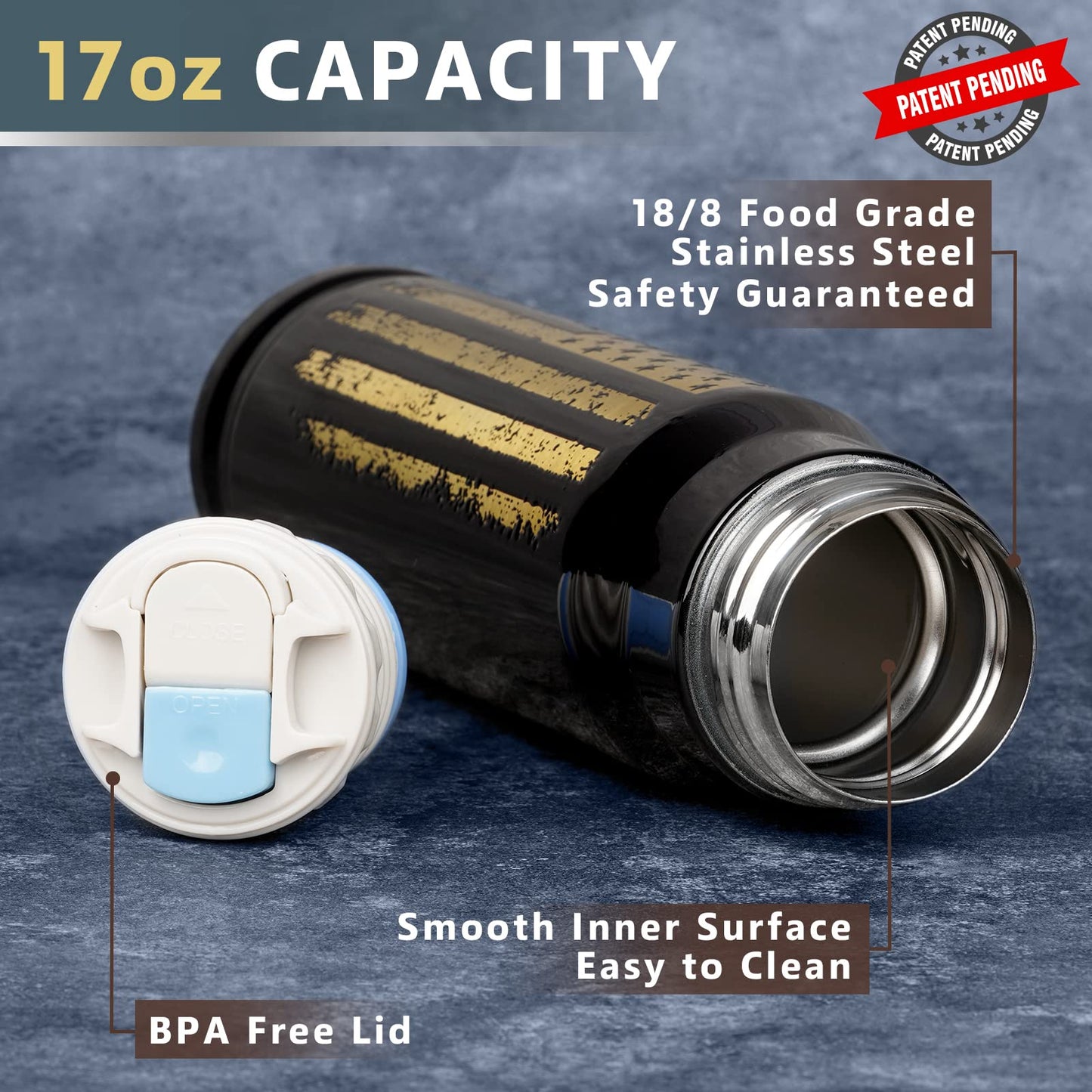 17oz Bullet Tumbler Stainless Steel Gifts for Men Dad Him Husband, Unique Shaped Thermos, Coffee Mug, Anniversary Birthday Dad Gifts for Men, Present Ideas for Fathers Day, Fishing Hunting Camping