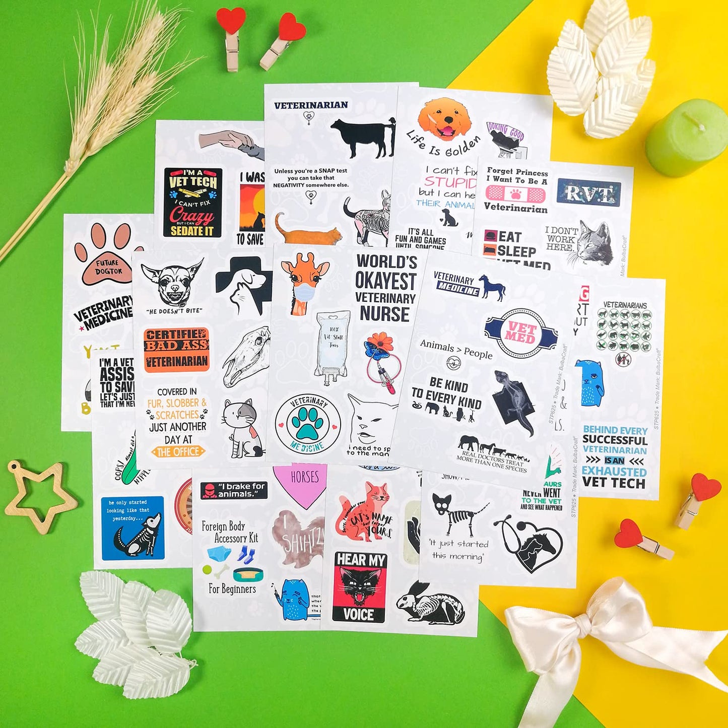 BulbaCraft 100Pcs Funny Veterinary Stickers and Laptop Decals, Vet Stickers, Veterinarian Decals, Funny Veterinary Gifts, Gifts for Women & Men