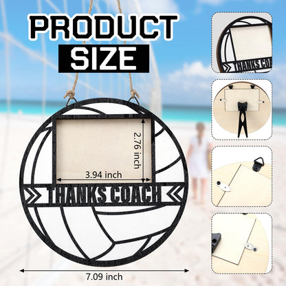 RattanView Sport Ball Picture Frame 4 x 6 Signable Thanks Coach Picture Frame with Pen Coaches Appreciation Photo Tabletop for Home Table Decorations Coach Team Birthday Gifts(White,Volleyball,Round)