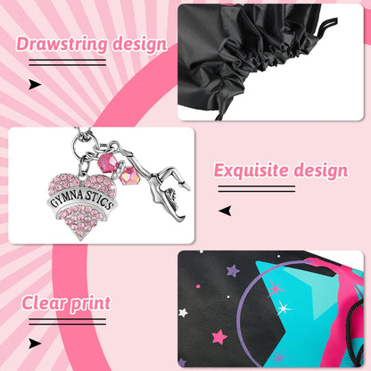Kigeli Gymnastics Gifts for Girls Gymnastics Drawstring Bag Headband Bracelet Necklace Scrunchies Makeup Bag Vacuum Bottle Keychain 50 Pcs Waterproof Stickers Gymnast Party Favors