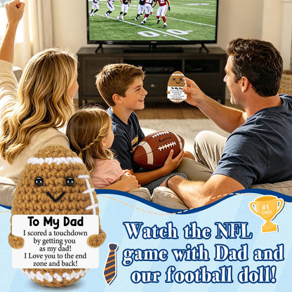 Funny Fathers Day Dad Gifts from Daughter Son Wife, Positive Handmade Crochet Father's Day Birthday Gift for Dad, Cute Small Gifts for Dads, I Love You Papa Gift Idea, Unique Football Doll for Stepdad