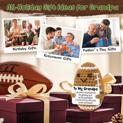 Mini Funny Grandpa Fathers Day Birthday Gifts from Grandkids, Handmade Crochet Football Grandpa Gifts from Granddaughter Grandson Cute Decor, Great Grandfather Grandparents Present for Father's Day