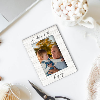 Poppy Gifts Picture Frame 4x6, Grandpa Wooden Picture Frame, Christmas Fathers Day Birthday Gift for Poppys from Grandkids, World's Best Poppy Decorative Photo Frames for Table Desk Decor